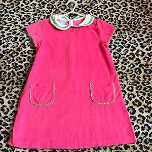 Bella Bliss Girls size 7, hot pink, green rickrack trim, lightweight corduroy